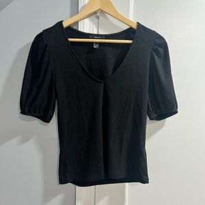 Forever 21 Black Ribbed V-Neck Blouse